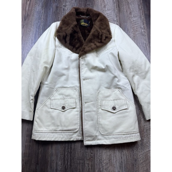 Silton California Other - Vtg Silton California Western Canvas Faux Fur Barn Coat Men Size 40 White Rugged